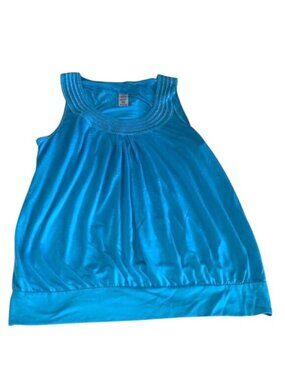 Womens Sleeveless Blue Beaded Neckline Tank Top Size L/G Polyester & Nylon Blend